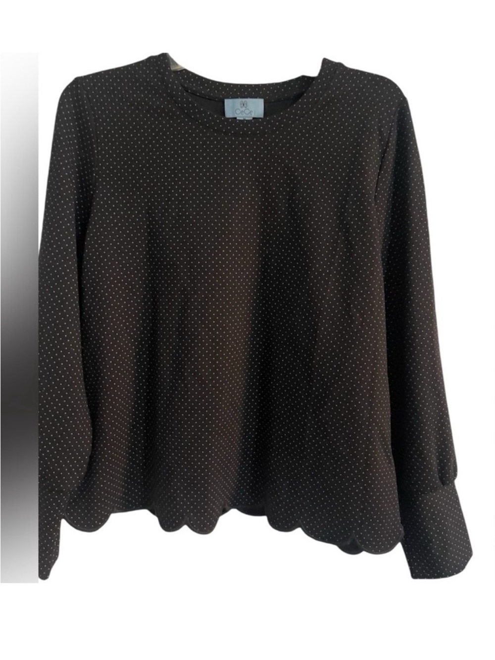 CeCe Women's Long Sleeve Polka Dot Scalloped Hem Top Size
Medium